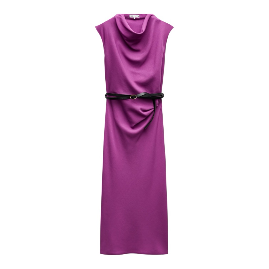 Zara Zw Collection Fuchsia Midi Dress With Belt Size M